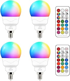 اي ال سي مصباح اضاءة LED E14 5 واط متغير اللون RGB ساطع مكافئ 40 2700 كلفن ابيض دافئ اس مصابيح شمعة صغيرة اديسون مع جهاز تحكم عن بعد 4 قطع