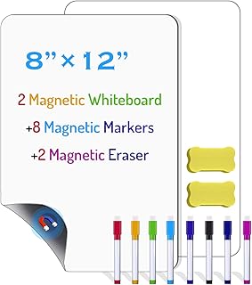 سبورة بيضاء مغناطيسية قابلة للمسح الجاف، مفكرة مغناطيسية مرنة للثلاجة للمنزل والمطبخ وقائمة البقالة، تتضمن اقلام ماركر وممحاة مع مغناطيس، (12 انش × 8 انش، ابيض)