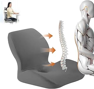 وسادة مقعد ووسادة دعم اسفل الظهر - ظهر مريحة لتقويم العظام من الميموري فوم غطاء قابل للغسل للمساعدة في تخفيف الام عظم الذنب توضع على الكرسي المتحرك وكرسي المكتب والسيارة