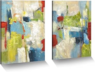 Abstract Colorful Canvas Wall Art: 2 Pieces Green Red Graffiti Painting Modern Bohemian Artwork Set for Bedroom