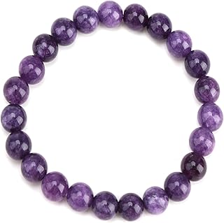 Amethyst Healing Crystal Bracelet Natural Gemstone Round Beaded 6mm Stretch Bracelet for Women and Girls Handmade Healing Amethyst Beads Gifts for Birthday Christmas Mothers Day