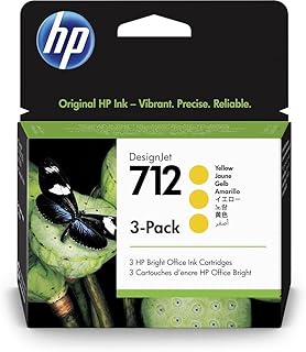 HP خراطيش حبر اصلية 712 اصفر سعة 29 مل (3ED79A) لطابعات ديزاين جيت T650 وT630 وT230 وT210 وطابعات ستوديو بلاتر