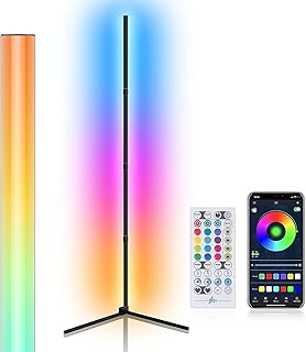 مصباح زاوية ارضي عصري معدني من ايوكيرا بشريحة مستقلة مدمجة بالوان RGB اضاءة LED قابلة للتعتيم بتحكم عن طريق التطبيق واضاءة متغيرة الالوان مع وضع موسيقى تفاعلية لديكور المنزل غرفة النوم والمعيشة 60انش