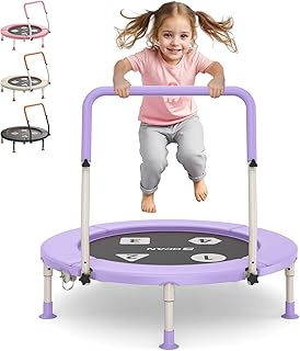 BCAN 36'' Toddler Trampoline, Foldable Mini Trampoline for Kids Ages 1-6, Adjustable Handle, Safety Pad & Foldable Legs, Baby Trampoline Indoor/Garden, Gift for Boy and Girl