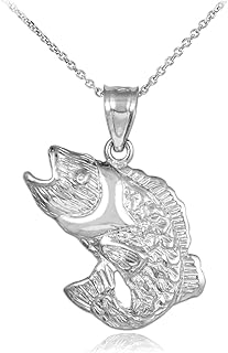 High Polish 925 Sterling Silver Jumping Sea Bass Fish Sea Life Charm Pendant Necklace