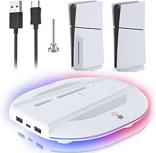 حامل عمودي نحيف 2024 من ازوني، حامل مع اضاءة RGB، قاعدة LED مع 14 وضع اضاءة ومنفذي USB وبراغي، بديل لجهاز بلاي ستيشن 5 الاصدار الرقمي النحيف/اصدار القرص