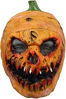 Nurnesy Halloween Creepy Pumpkin Mask Costume for Adults Scary Pumpkin Halloween Helmet Horror Latex Cosplay Headwear Costume Party Props