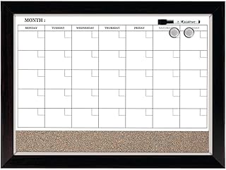 كوارتيت مجموعة تقويم السبورة البيضاء ولوح فلين، مغناطيسي، لوحة بيضاء ولوحة اعلانات من الفلين، 17 انش × 23 انش، اطار بلمسة نهائية خشبية (22476)