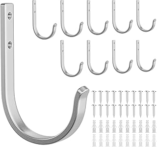10 قطع من خطافات الحائط للمناشف والمعطف - شماعات معدنية شديدة التحمل 22 باوند تثبت على الحائط، للاستخدام في الهواء الطلق والخزانة والباب والرفوف والحمام وشنطة الظهر والكوب والملابس والاكواب، فضي غير