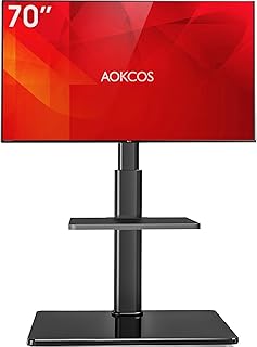 AOKCOS TV Stand TV Floor Stand for 32-70 Inch TVs up to 40 kg, TV Stand with 2 Tier Shelves, TV Stand Height Adjustable Swivelling Tilt, Max. VESA 400 x 400 mm (Black)