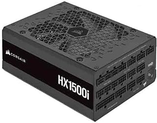 كورسير مزود طاقة ATX معياري بالكامل منخفض الضوضاء للغاية HX1500i - متوافق مع ATX 3.0 وPCIe 5.0 - مروحة محمل ديناميكية سائلة - متوافق مع برنامج كورسير اي كيو - كفاءة 80 بلس بلاتينيوم - اسود