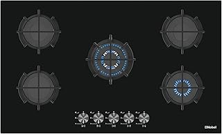 نوبل موقد زجاجي اسود 90 سم 5 شعلات غاز اف اف دي شبكات من الحديد الزهر NBH9502GH من بيلتن