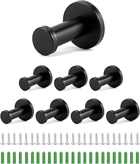 كيو وورك 8 قطع من خطافات الحائط المستديرة السوداء، خطاف معطف 55 ملم، خطافات المطبخ، خطافات الباب، من الستانلس ستيل، للحمام والمطبخ والدراسة، الحد الأقصى للوزن الموصى به: 5.0 كيلوجرام