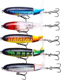 HENGJIA Topwater Fishing Lures for Bass Fishing with Storage Box, Whopper Popper Fishing Lure for Bass Catfish Pike Perch, Floating Pencil Bass Bait with Rotating Tail Freshwater or Saltwater