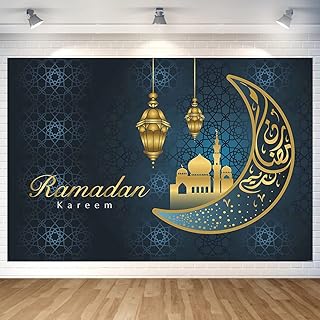 اييتور خلفية زينة رمضان كريم بعبارة «Eid Mubarak» لزينة رمضان وعيد مبارك، بوستر لزينة رمضان، لوازم رمضان كريم، 70.8 × 47.2 انش (ازرق داكن)