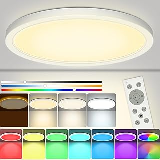 مصباح سقف LED قابل للتعتيم 25 واط 3200 لومن RGB مع جهاز تحكم عن بعد ضوء ليلي دافئ 1800 كلفن لوحة قابلة 3000-6500 مقاومة للماء IP54 لغرفة النوم وغرفة الاطفال من سوبن بولي كربونات، ابيض