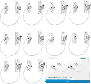 eSynic Durable 10 Pack Window Restrictors Locks Easy to Install Window Restrictor Child Safety Window Lock with Screws Keys Limiting Opened Distance 185mm/7.3Inch Perfect for Home Safety etc