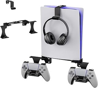 Mordx Adjustable PS5 Wall Mount, with Handle Holder and Headphone Holder, Metal Base, Only for PS5 Consoles, Compatible with Playstation 5 Disc & Digital Editions, black, Modern