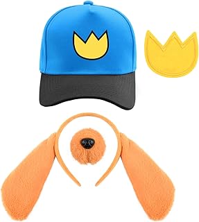 4 Pcs Dog Hero Costume Include Baseball Hat,Dog Ears Headband,Dog Nose and Fabric Patch for Men Women Kids Book Day Dress Up（Style1）