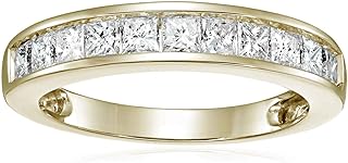 VIR JEWELS 1 cttw Diamond Wedding Anniversary Band for Women Half Eternity Square Diamond Engagement Ring 14K Yellow Gold Princess Cut Channel Set Size 4.5-10