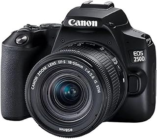 كاميرا عاكسة مفردة العدسة EOS 250 D رقمية EF-S 18-55 ملم 25.80 ميجابيكسل، أسود 4K فيديو وبلوتوث، من كانون