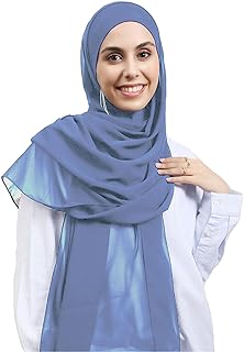 Instant Chiffon Hijab Set 3-in-1 Hijabs Scarf with Built-in Magnets and Undercap Head Wraps with Model Cap, Blue 10#, L