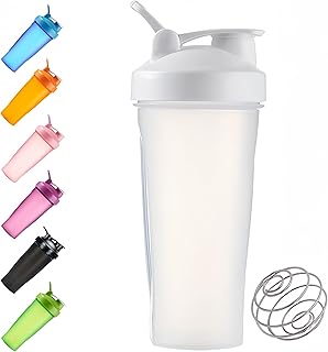 Protein Shaker Bottle 600ml, Secure Leakproof Protein Shake Mixer Bottle, Steel Mixing Ball For Lump Free Smooth Shake, Easy To Clean, BPA Free, Dishwasher Safe for Gym & Sports Shaker Bottle (White)