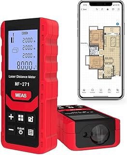 جهاز قياس المسافة بالليزر، جهاز تحديد مدى رقمي محمول بنطاق 50 متر/165 قدم، تبديل بين وحدات قياس متر/انش/ قدم، شاشة LCD باضاءة خلفية، قياس المسافة، المذهب فيثاغوري، المساحة والحجم