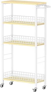 عربة تخزين رفيعة بلون ابيض، خزانة تخزين ضيقة مكونة من 4 طبقات لتنظيم غرفة الغسيل، وحدة رفوف حمام متنقلة، عربة متعددة الاستخدامات، عربة مطبخ منزلقة، رف برج للاماكن الضيقة، عرض 7.08 انش