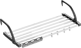 بيونتي رف تجفيف للشرفة تعليق ملابس من الستانلس ستيل مع مشابك للجوارب وخطافات مصدات الرياح احذية محمول قابل للطي لمنشفة الغسيل للرادياتور وعتبة النافذة ودرابزين الحماية M