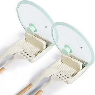 2 Pack Spoon Rest with Pot Lid Holder For Stove Top, Spoon Holder for Kitchen Counter, Neat & Drip-Free While Cooking, Perfect for Placing spoons, pot lids, Spatulas, Utensils, Ladle, Tongs, Beige