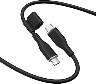 سودي كيبل USB C بقدرة 100 واط بطول 6 اقدام من السيليكون الناعم الى USB C 2.0، كيبل شحن سريع متوافق مع سلسلة ايفون 15 وماك بوك وايباد وجالكسي S23، اسود (المحول غير متضمن)