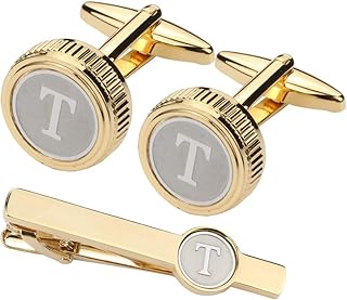 GWD Mens Cufflinks Tie clips set Set Shirt Classic Initials Alphabet A-Z Gift Box