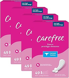 Carefree Panty Liners for Women, Thong Liners, Unwrapped, Unscented | Pantiliners, Carefree Liners, Daily Liners for Women, Light Periods and Leaks | 196ct (4 Packs of 49ct) (Packaging May Vary)