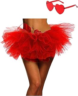 Tutu Skirt 5 Layered with Heart Sunglasses Tutus Tulle Ballet Tutu Skirts for Women & Girls Party Dance Dress