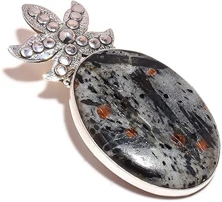 Picasso Jasper Cabochon Oval Gemstone Handmade Engraved Large Starfish Pendant, Jasper Pendant, 2.8in, Stone, Jasper