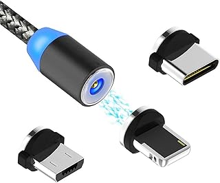 وين تشير كيبل شحن USB مغناطيسي 3 في 1 كابل لايتنينج مايكرو نوع سي مع اضاءة LED متوافق ايفون واندرويد وسامسونج وهواوي