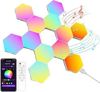 مصباح حائط سداسي باضاءة LED للالعاب - 8 قطع من مصابيح ديكورية ذكية لمزامنة الموسيقى مع تطبيق وجهاز تحكم عن بعد، مصابيح حائط مبتكرة سداسية الشكل، بولي كربونات، من كانغتاكسين