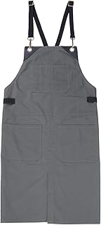 sourcing map No-Tie Twill Apron Split-Leg Leather Reinforcement Adjustable Chef Apron with 6 Pockets for Men and Women