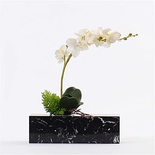 Artificial Flowers Butterfly Orchids - Chinese Style Orchids Flowers with Marble Vase, Elegant Faux Phalaenopsis Flowers Potted Decoration for Home/Office/Table Centerpie,