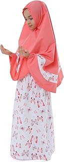 ELANESA Girls prayer clothes kids Islamic clothing two piece dresses for kids maxi prayer skirt with a long headscarf and A rosary gift Butterfly Printed