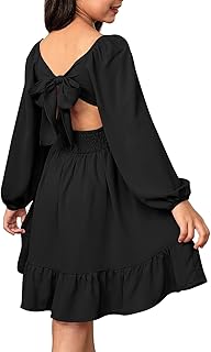 blibean Girls Long Sleeve Tie Back Dress Tween Fall Off Shoulder Dress Size 6-15 Years