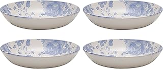 Wade WA967039BLU Blue Floral Set of 4 Pasta Bowls with Pale Blue & White Floral Pattern, Crafted from Earthenware, Made in Stoke-on-Trent, 22.5cm, Blue