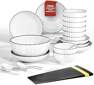 Crockery Set for 6 People, 28-Piece Ceramic Dinner Service Set, Dinner Service with Bowl, Dessert Plate, Soup Bowl, Dishwasher and Microwave Safe (XZ1)