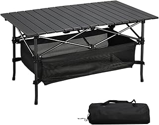 Beauenty Large Foldable Table,Outdoor Folding Portable Picnic Camping Table,with Storage Basket,with Easy Carrying Bag,Folding Camping Table for Outdoor Beach Grill Backyard BBQ Travel(95*55*50CM)