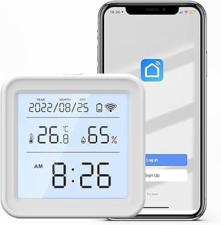 جهاز استشعار تويا ذكي لاسلكي لقياس درجة الرطوبة والحرارة عبر واي فاي ويمكن التحكم به عبر تطبيق سمارت لايف عن بعد واليكسا وجوجل هوم من يوانتي