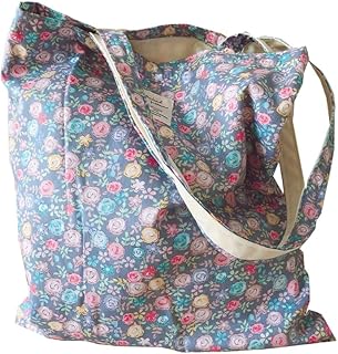 Kehpish Cotton Canvas Tote Bag Reusable Soft Grocery Cloth Bag Floral Shoulder Bag for Beach Travel Shopping