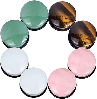 Oyaface 8 PCS Natural Stone Ear Plugs Set Piercing Gauges Black Pink Blue White