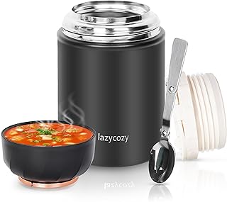 lazycozy® Thermos Food Containers for Hot Food, 17 oz, Soup Thermos with Foldable Spoon, Stainless Steel Vacuum Portable Insulated Food Jar, Leak-Proof, Keep Warm/Cold for 12 Hours, for Travel, Work