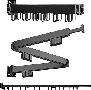 رف تجفيف الملابس يثبت على الحائط من هابي هيدز - شماعة غسيل قابلة للطي وموفرة للمساحة - رف ملابس ثلاثي الطي وقابل للسحب وشديد التحمل، الألومنيوم، أسود